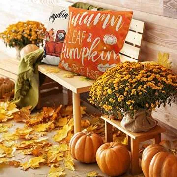 ZJHAI Fall Pillow Covers 18x18 Set - Pumpkin & Maple Designs