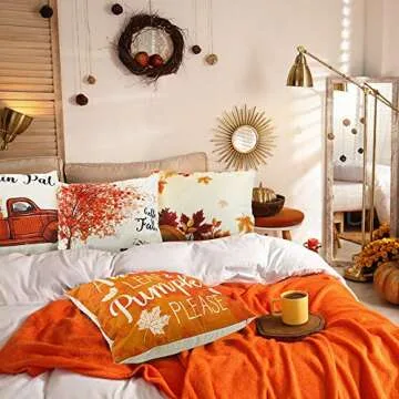 ZJHAI Fall Pillow Covers 18x18 Set - Pumpkin & Maple Designs