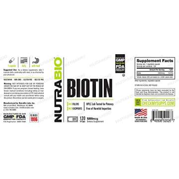 NutraBio Biotin Supplement 5000mcg for Hair Skin Nails 120 Capsules