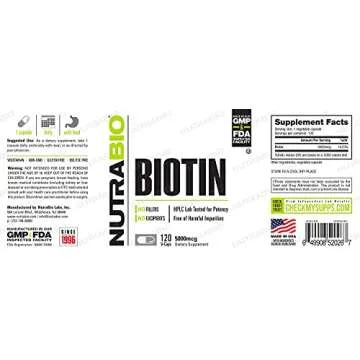 NutraBio Biotin Supplement 5000mcg for Hair Skin Nails 120 Capsules