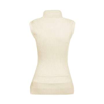 v28 Women Sleeveless High Neck Turtleneck Stretchable Knit Sweater Top (M, Beige)