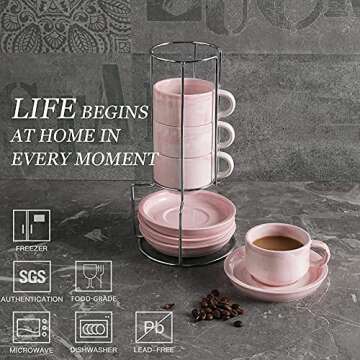 Sweejar Espresso Cups Set - Stackable Ceramic Coffee Cups