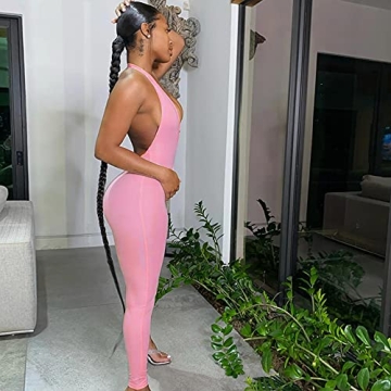 Sexy Bodycon Halter Jumpsuit for Women - LuFeng Pink