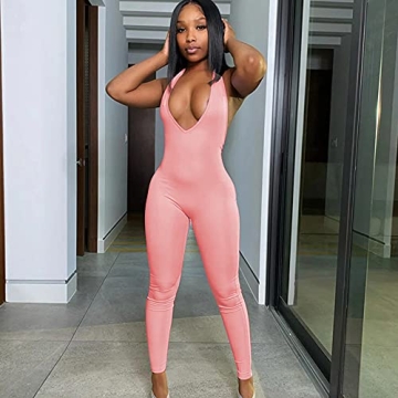 Sexy Bodycon Halter Jumpsuit for Women - LuFeng Pink