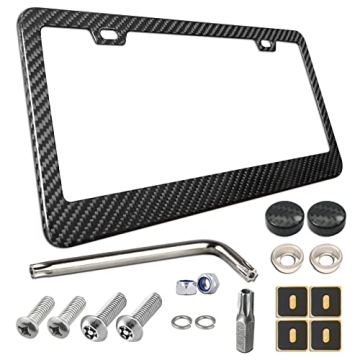 BGGTMO Carbon Fiber License Plate Frame - 100% Real Carbon Fiber Overlays Stainless Steel License Pl...