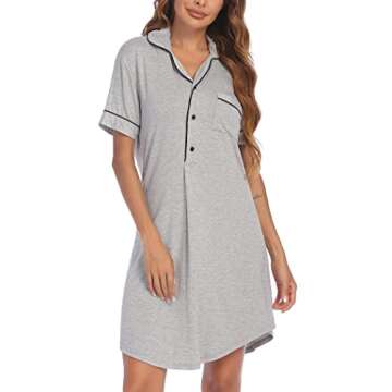 Ekouaer Women's Hospital Nursing Gown for Labor and Delivery Short Sleeve Maternity Sleepshirts Light Grey