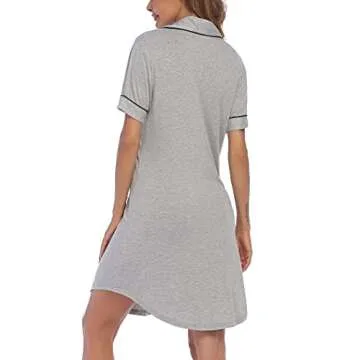 Ekouaer Women's Hospital Nursing Gown for Labor and Delivery Short Sleeve Maternity Sleepshirts Light Grey