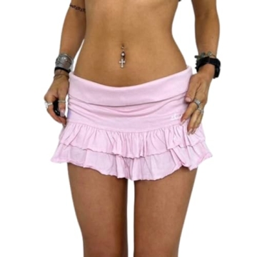 Hesaco Women's Mini Skirt with Built-in Shorts - Cute Pink Ruffled Skort for Summer