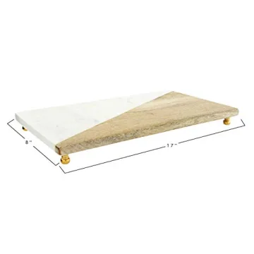 Creative Co-Op Mango Wood Marble Serving Tray for Elegant Hosting