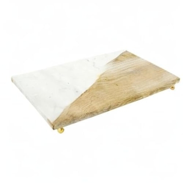 Creative Co-Op Mango Wood Marble Serving Tray for Elegant Hosting