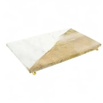 Creative Co-Op Mango Wood Marble Serving Tray for Elegant Hosting