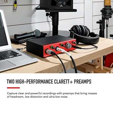 Focusrite Clarett+ 2Pre USB-C Bus-Powered Audio Interface for Music Production, with Two Professiona...