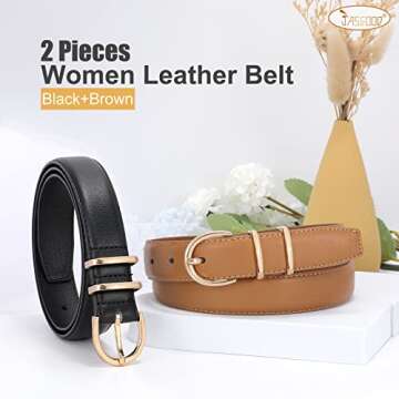 JASGOOD 2 Pack Women Leather Belt for Jeans Fashion Ladies Belts for Pants Dresses