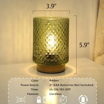 LUSHARBOR Battery Operated Glass Lamp with Timer