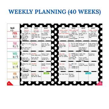 Schoolgirl Style Black, White and Stylish Teacher Planner—Undated Weekly/Monthly Lesson Plan Book and Record Organizer for Classroom or Homeschool (8 inches x 11 inches), multi (105029)