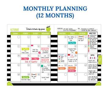 Schoolgirl Style Black, White and Stylish Teacher Planner—Undated Weekly/Monthly Lesson Plan Book and Record Organizer for Classroom or Homeschool (8 inches x 11 inches), multi (105029)