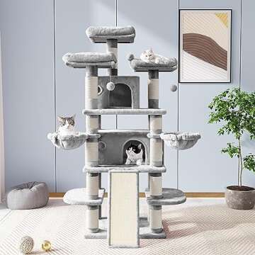 Allewie 68 Inches Cat Tree/House and Towers for Big Feline/Scratching Post/Multi-Level Large Kitty C...