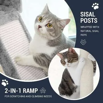 Allewie 68 Inches Cat Tree/House and Towers for Big Feline/Scratching Post/Multi-Level Large Kitty Climbing Tree with Condo/Light Grey