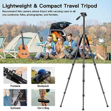 Camera Tripod, 72” Tripod for Camera Stand, Aluminum Heavy Duty Tripod for Video Photo, 5 in 1 Travel Camera Tripod & Monopod Compatible with Canon Nikon Cameras DSLR Camcorder Projector Phone