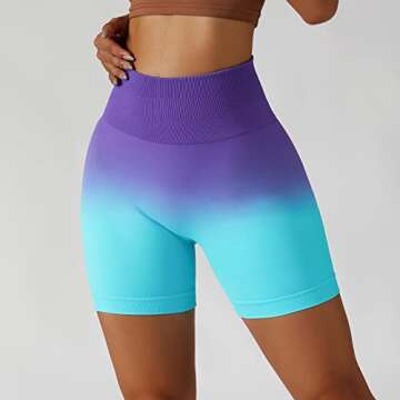AIBIANOCEL Women's Tie Dye Solids Butt Lifting High Waisted Seamless Bike Shorts for Gym Exercise Workout Yoga Running(Purple Blue,Medium)