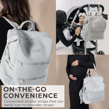 BUNSO Neoprene Diaper Bag Backpack, Water-resistant, Travel Baby Bag With Changing Pad, Stroller Straps, Wet Bag and Pouch (Gray)