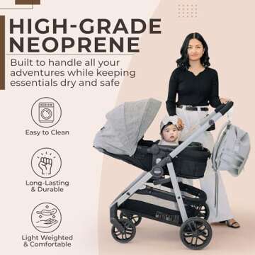 BUNSO Neoprene Diaper Bag Backpack, Water-resistant, Travel Baby Bag With Changing Pad, Stroller Straps, Wet Bag and Pouch (Gray)