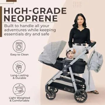 BUNSO Neoprene Diaper Bag Backpack, Water-resistant, Travel Baby Bag With Changing Pad, Stroller Straps, Wet Bag and Pouch (Gray)