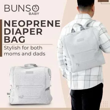 BUNSO Neoprene Diaper Bag Backpack, Water-resistant, Travel Baby Bag With Changing Pad, Stroller Straps, Wet Bag and Pouch (Gray)