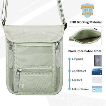 WALNEW Passport Holder Neck Pouch Travel Wallet for Women and Men, RFID Blocking Security Slim Traveling Wallet with Around Neck Lanyard Strap, Light Green