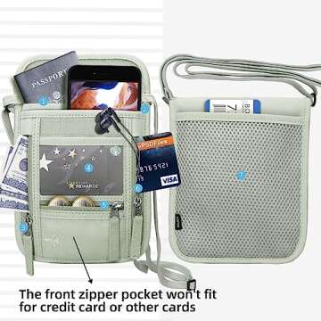 WALNEW Passport Holder Neck Pouch Travel Wallet for Women and Men, RFID Blocking Security Slim Traveling Wallet with Around Neck Lanyard Strap, Light Green