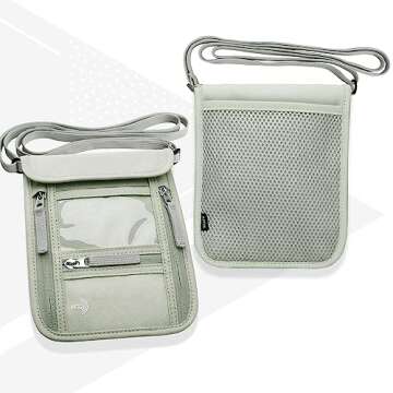 WALNEW Passport Holder Neck Pouch Travel Wallet for Women and Men, RFID Blocking Security Slim Traveling Wallet with Around Neck Lanyard Strap, Light Green