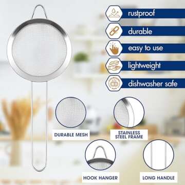 Fine Mesh Strainer with Handle - 3.3" Tea Strainers for Loose Tea Leaf Strainer Coffee Strainers Fine Mesh Stainless Steel Tea Strainer - Durable Stainless Steel Strainer with Handle Cocktail Strainer