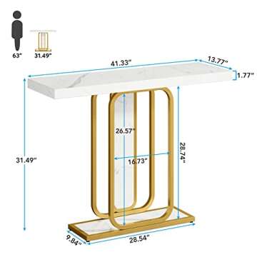 Tribesigns Modern Gold White Console Table with LED Lights, 41.3 Inch Entryway Hallway Foyer Accent ...