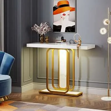 Tribesigns Modern Gold White Console Table with LED Lights, 41.3 Inch Entryway Hallway Foyer Accent Table with Faux Marble Veneer for Living Room, Entrance