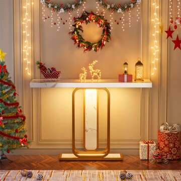 Tribesigns Modern Gold White Console Table with LED Lights, 41.3 Inch Entryway Hallway Foyer Accent Table with Faux Marble Veneer for Living Room, Entrance