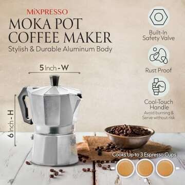 Mixpresso 3 Cup Moka Pot Coffee Maker - Classic Italian Espresso for Home and Camping