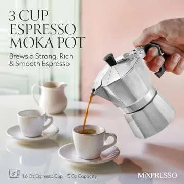 Mixpresso 3 Cup Moka Pot for Gas and Electric Stoves
