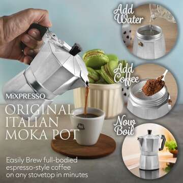 Mixpresso 3 Cup Moka Pot for Gas and Electric Stoves