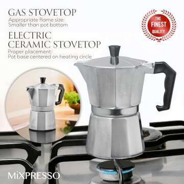 Mixpresso 3 Cup Moka Pot for Gas and Electric Stoves
