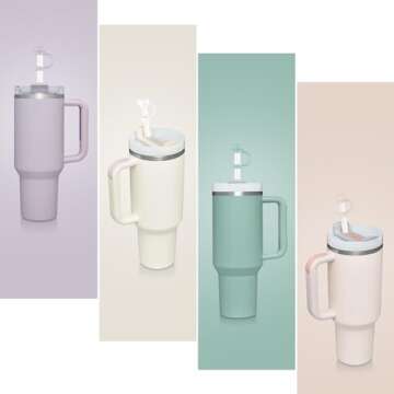 4 Pcs Straw Covers for Stanley Cup 40-20 oz, 0.4 inches Silicone Straw Cover Caps, Stanley Cups Acce...