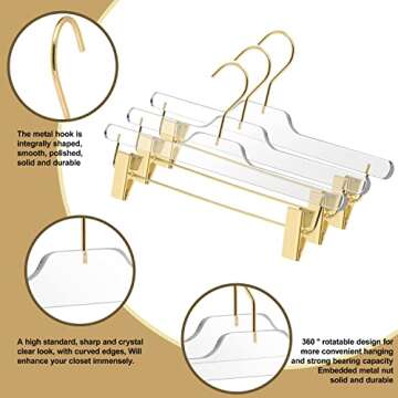 Quality Lucite Acrylic Clear Skirt Pants Trousers Bottom Hangers with Adjustable Metal Clips, Made o...