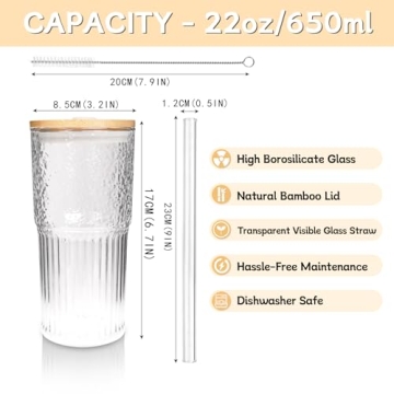 ANOTION 22 oz Glass Coffee Cups Set - Stylish & Durable