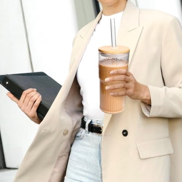 ANOTION 22 oz Glass Coffee Cups Set - Stylish & Durable