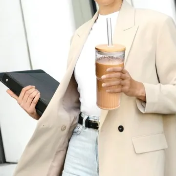 ANOTION 22 oz Glass Coffee Cups Set - Stylish & Durable