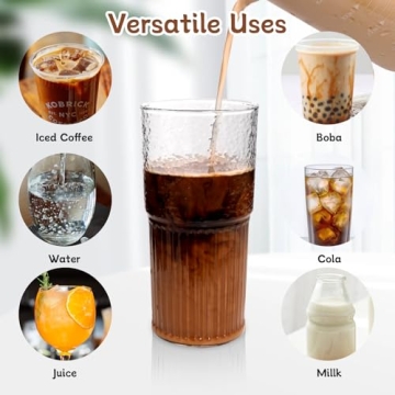 ANOTION 22 oz Glass Coffee Cups Set - Stylish & Durable