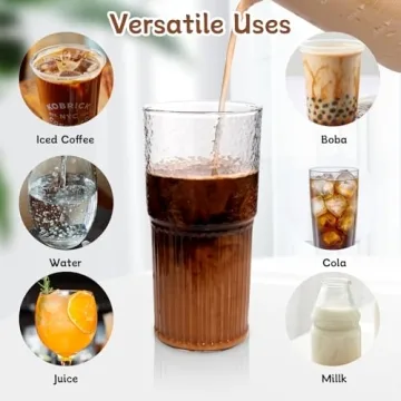 ANOTION 22 oz Glass Coffee Cups Set - Stylish & Durable