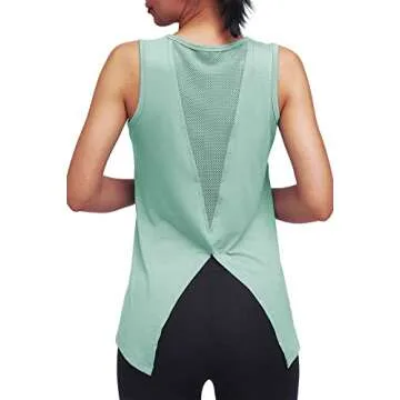 Mippo Workout Tops for Women Yoga Clothes Running Shirts Tie Back Tanks Tennis Shirts Athletic Exercise Tops Gray Green S