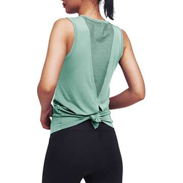 Mippo Workout Tops for Women Yoga Clothes Running Shirts Tie Back Tanks Tennis Shirts Athletic Exercise Tops Gray Green S