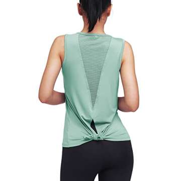 Mippo Workout Tops for Women Yoga Clothes Running Shirts Tie Back Tanks Tennis Shirts Athletic Exercise Tops Gray Green S