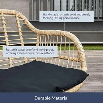 BELLEZE 3 Piece Modern Resin Wicker Patio Cafe Set with Glass Top Table and Two Chairs, Weather-Resistant Outdoor Furniture for Backyard, Porch or Pool - Beige